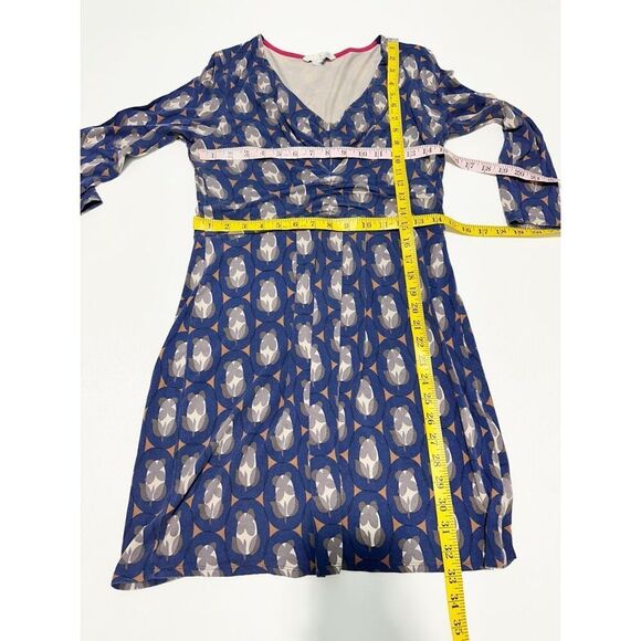 Boden Women's Geometric Print V Neck Ruched Midi Dress Long Sleeve Blue Size 10‎ - Picture 6 of 11
